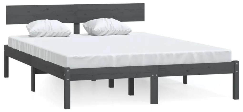 Estrutura de cama casal 135x190 cm pinho maciço cinza