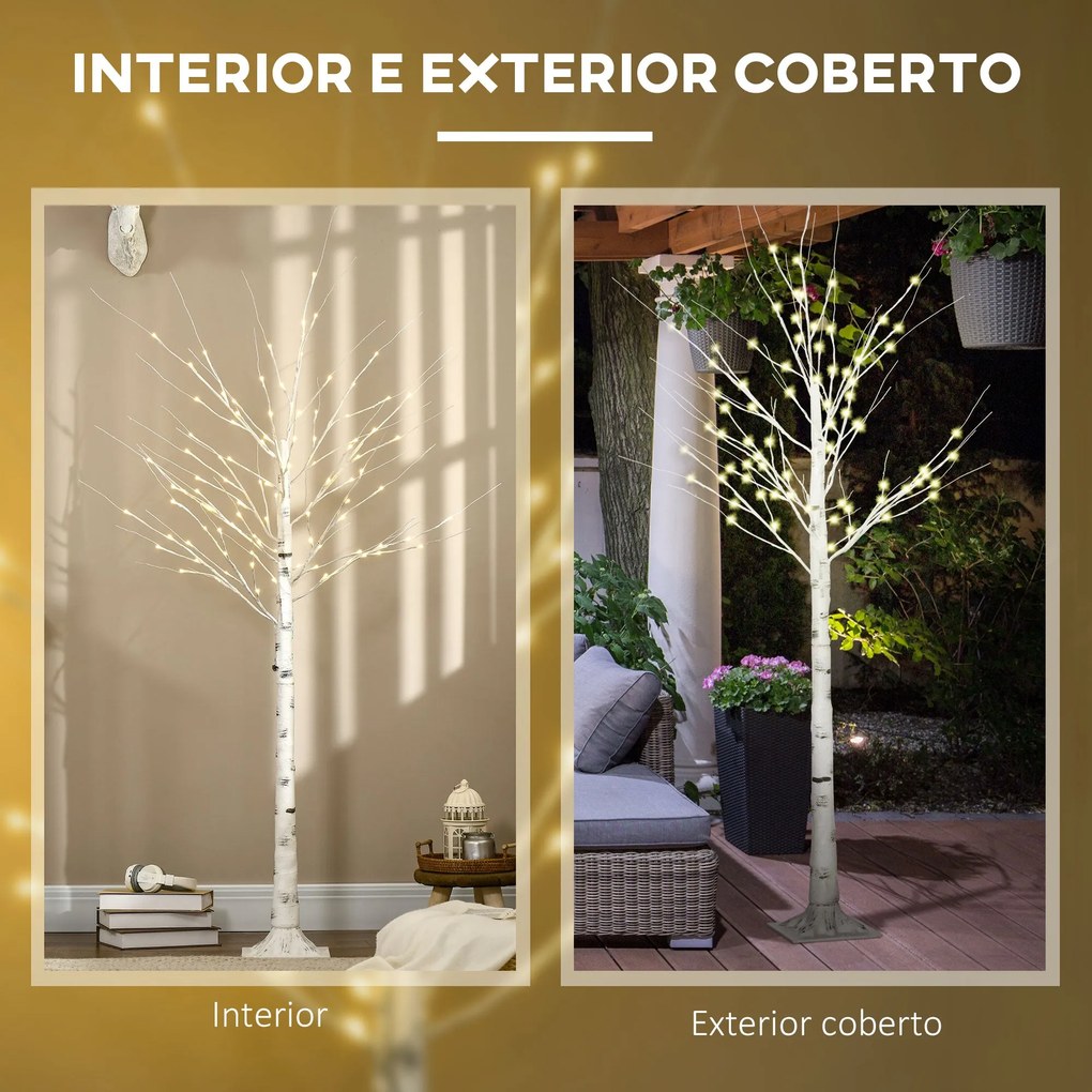 Árvore de Bétula Altura 180cm com 96 Luzes LED IP44 Branco Quente Ramo