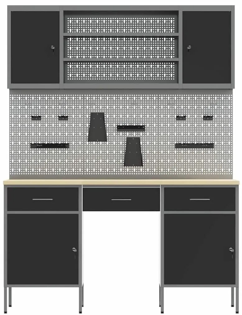 Conjunto de 7 Peças de Banco de Trabalho em Aço Preto