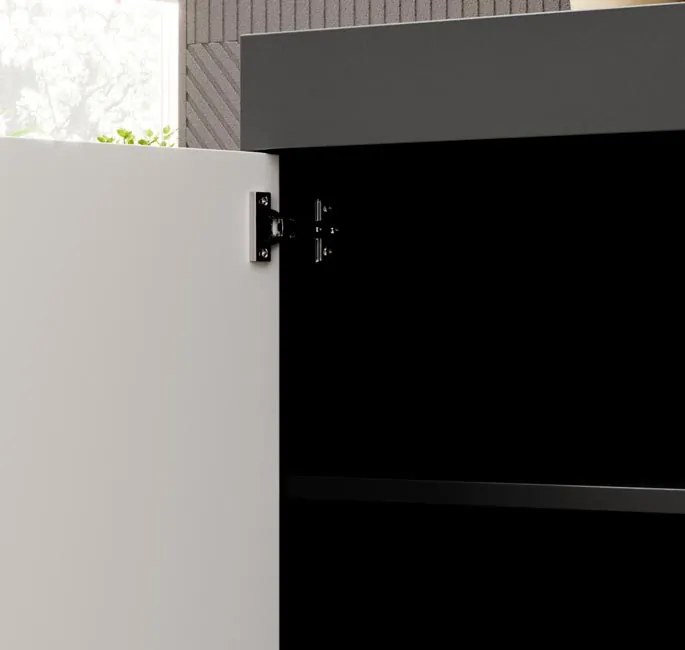 Aparador "Elma" com Luz LED - 135x73x34 cm - Preto e Branco Mate - Des