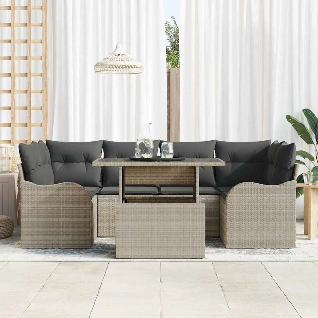Conjunto de Sofá de Jardim de 7 Peças com Almofadas Cinza Claro de Rat
