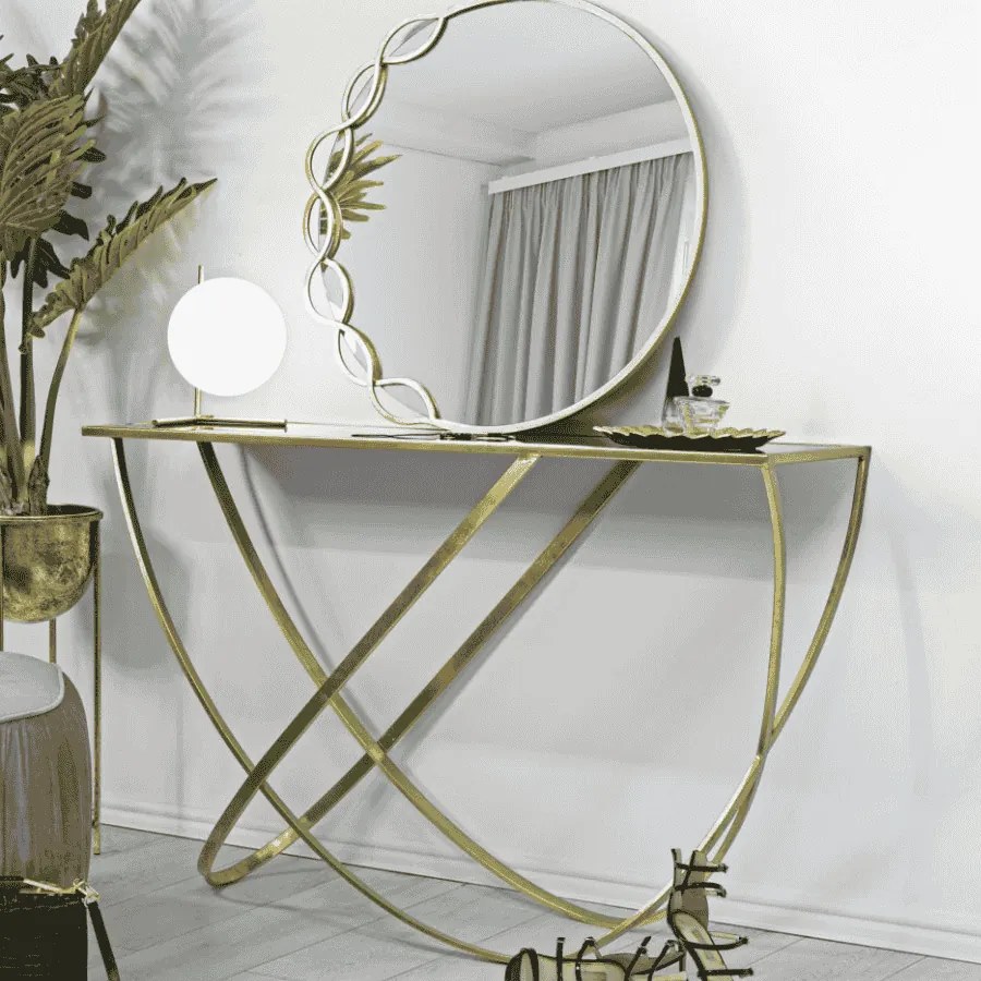 MESA CONSOLA ANELAR 120X40X79 CM DOURADA E PRETA
