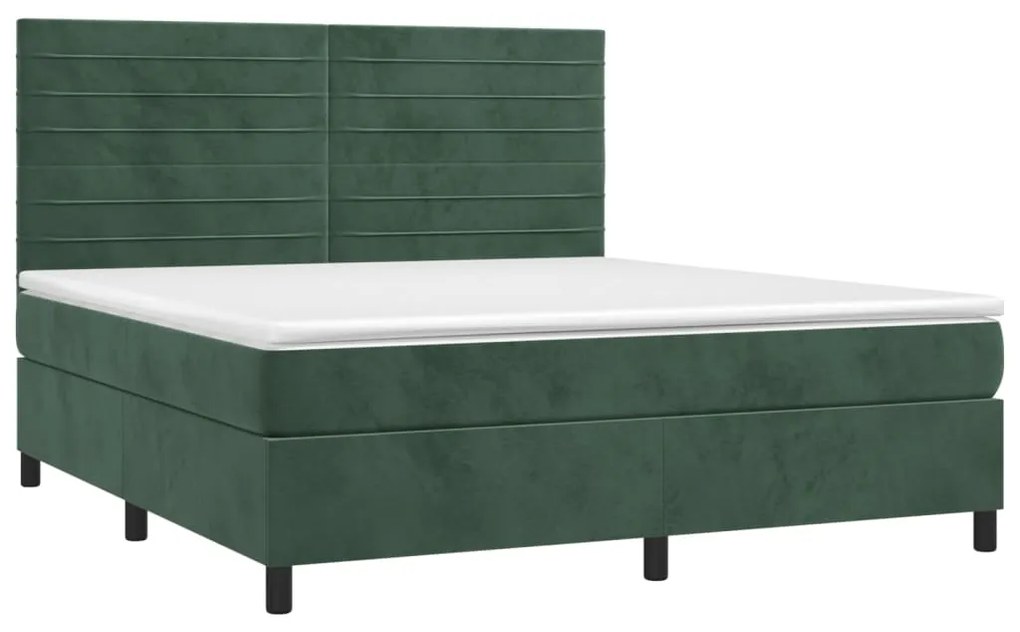 Cama box spring c/ colchão/LED 180x200 cm veludo verde-escuro