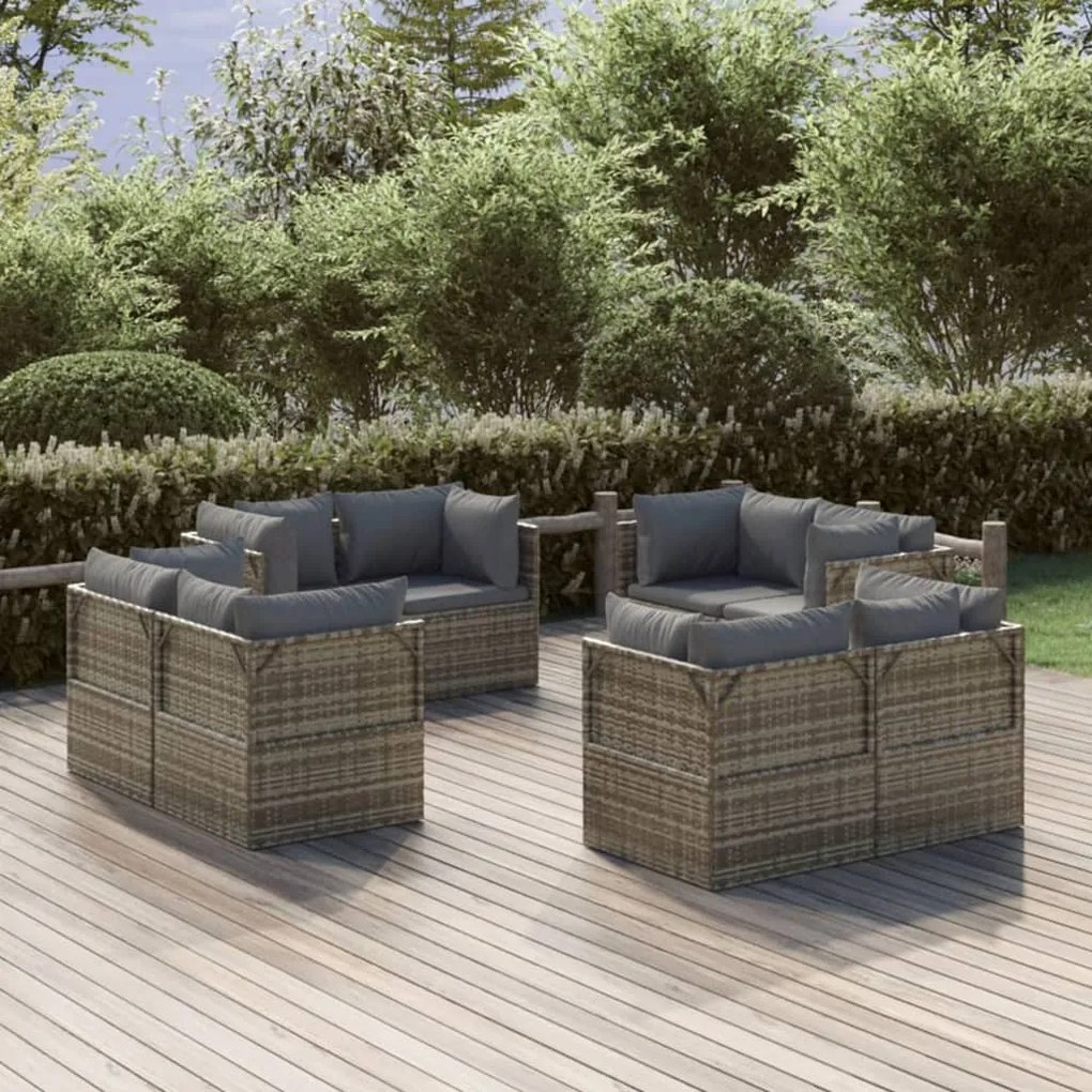 vidaXL Sofás de canto para jardim 8 pcs 57x57x56 cm vime PE cinzento