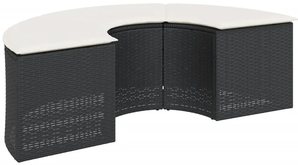 2 pcs conjunto de sofás de jardim semicircular vime PE preto