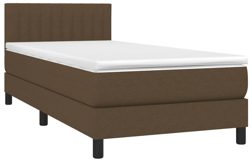 Cama box spring c/ colchão/LED 80x200cm tecido castanho-escuro