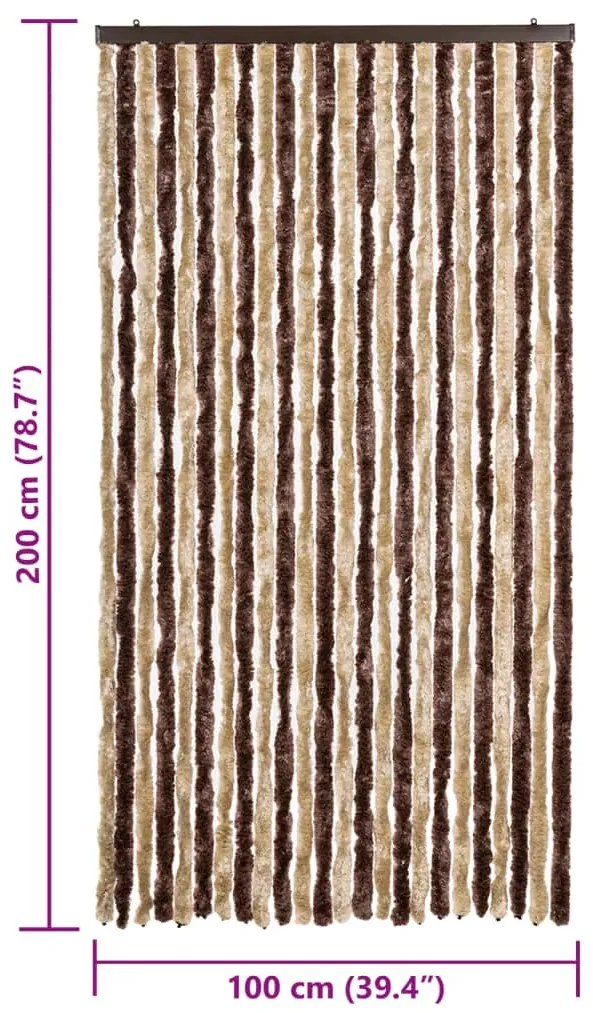 Cortina anti-insetos 100x200 cm chenille bege e castanho-claro