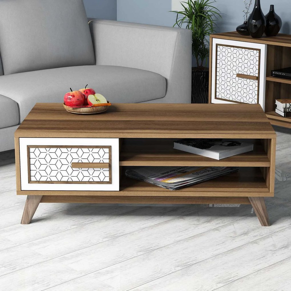 Mesa de Centro Ayla – Nogueira e Branco – 105 x 38,2 x 60 cm