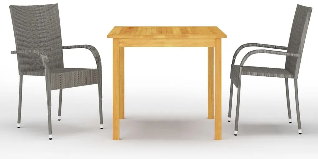 3 pcs conjunto de jantar para jardim cinzento