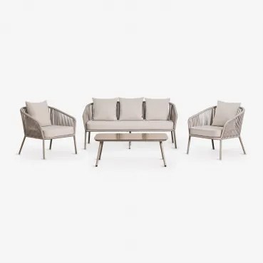 Conjunto De Jardim Com Sofá De 2 Lugares, 2 Poltronas Em Corda Trançada E Mesa De Centro Arhiza Moka Brown - Sklum