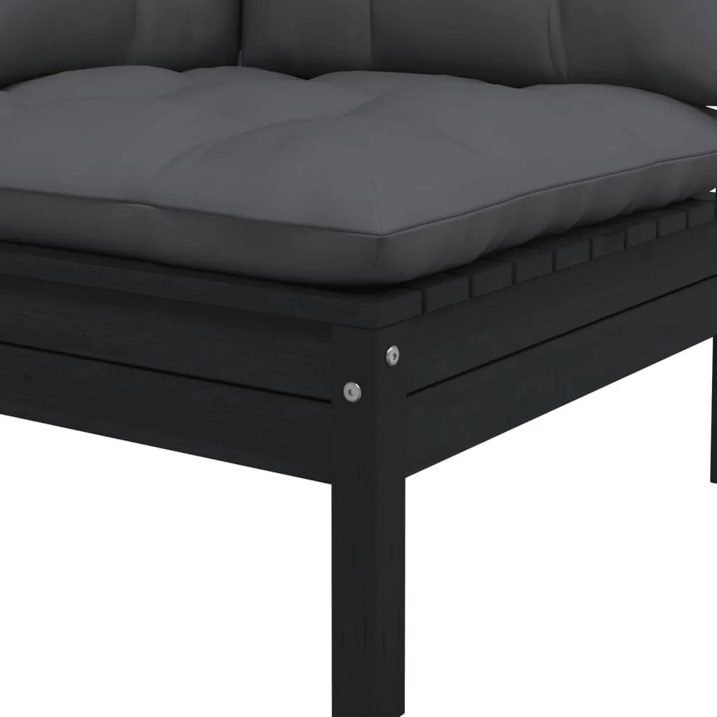 3 pcs conjunto lounge jardim c/ almofadões pinho maciço preto