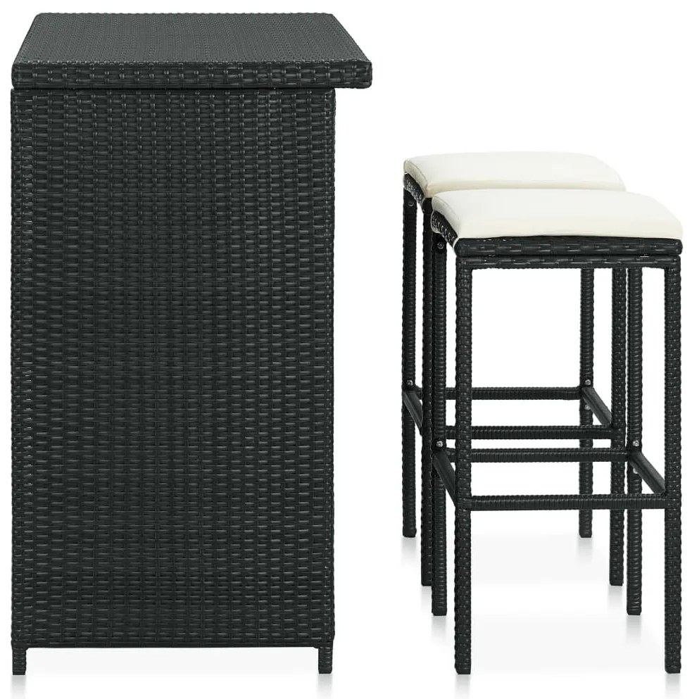 3 pcs conjunto de bar vime PE preto