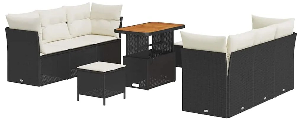 Conjunto de Sofás de Jardim de 9 Peças com Almofadas Preto Vime PE Acá