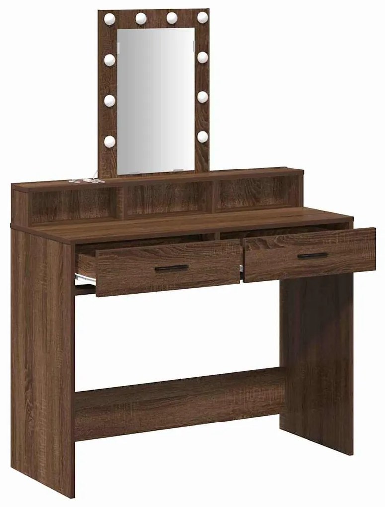mesa de maquilhagem vidaXL com luzes LED Carvalho Castanho 100x41x140