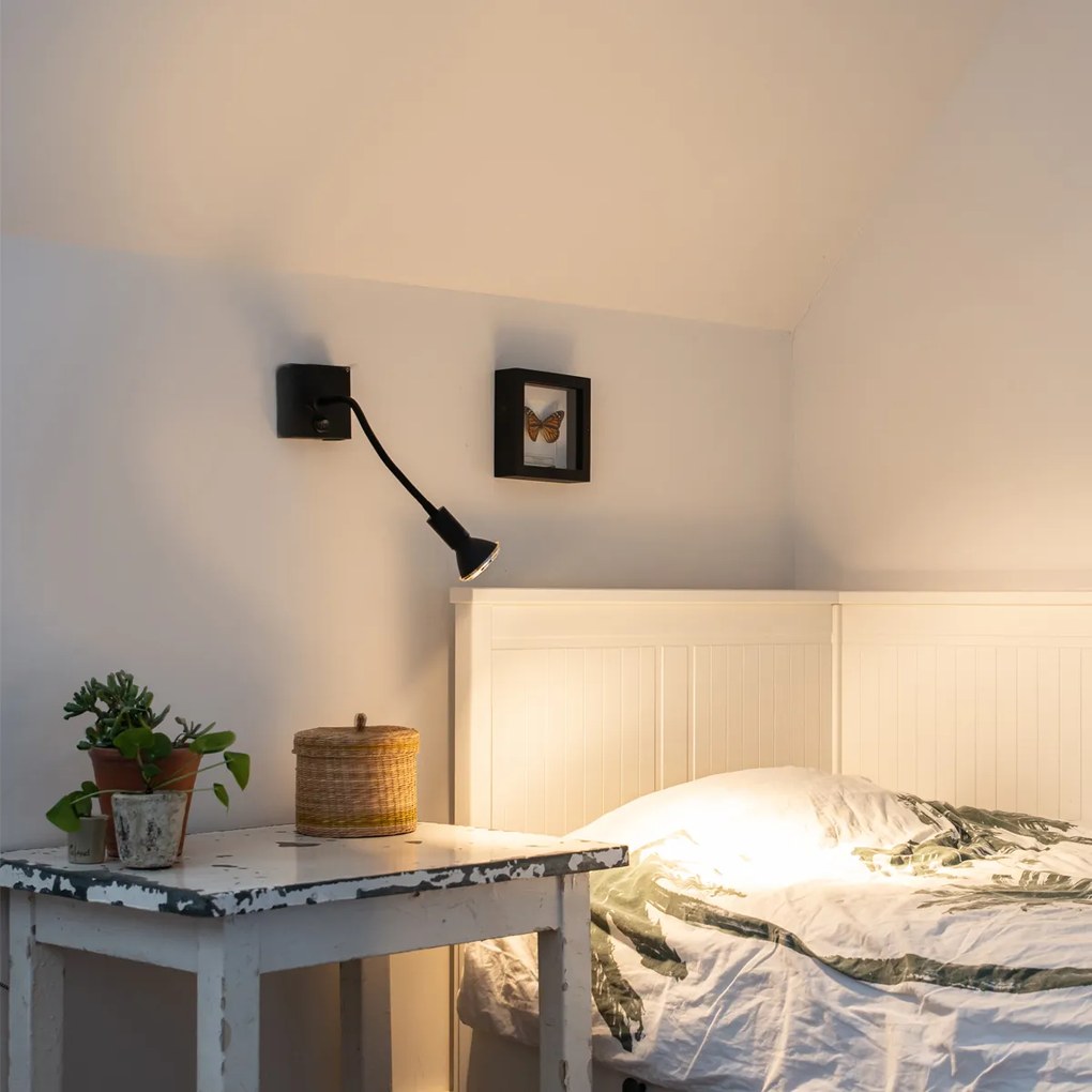 Candeeiro de parede moderno flexível USB preto - Zeno