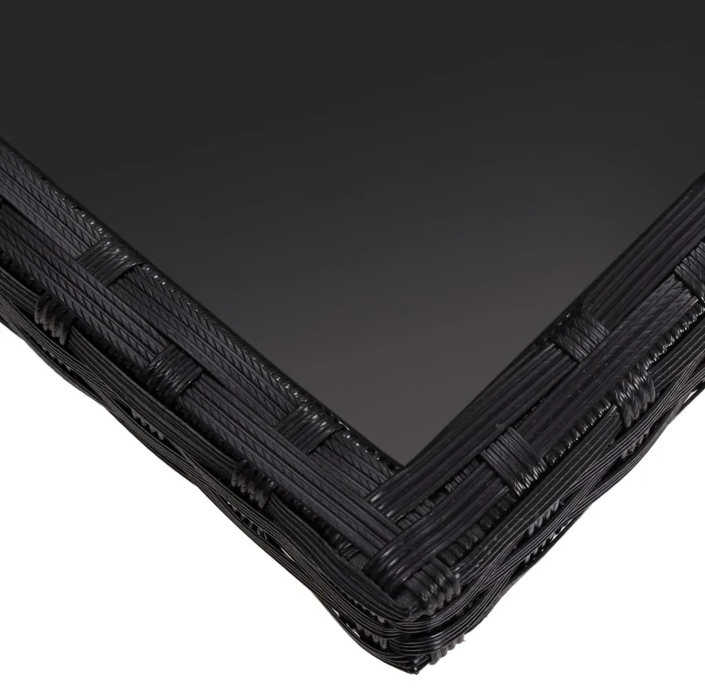 9 pcs conjunto de jantar para jardim vime PE e vidro preto
