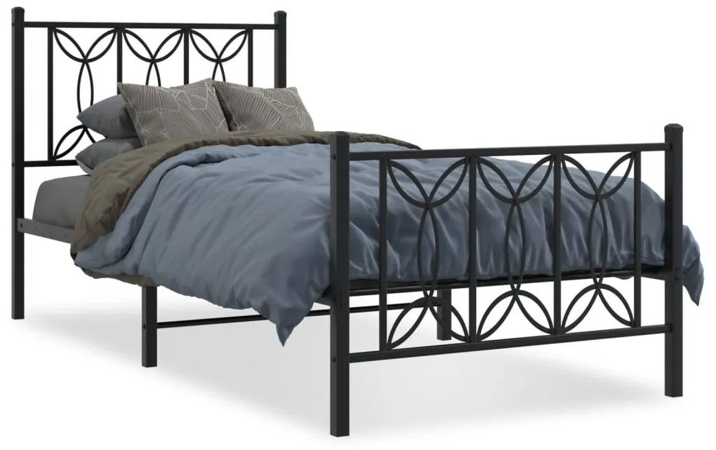 Estrutura de cama com cabeceira e pés 90x200 cm metal preto