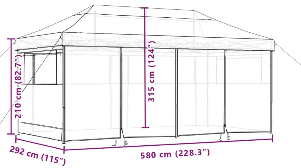 Tenda para festas pop-up dobrável c/ 4 paredes laterais laranja