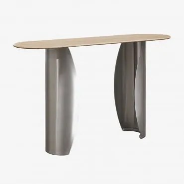 Consola De Entrada Ovalada 135x40 Cm Em Travertino E Aço Inoxidável Neriyu Travertino - Sklum