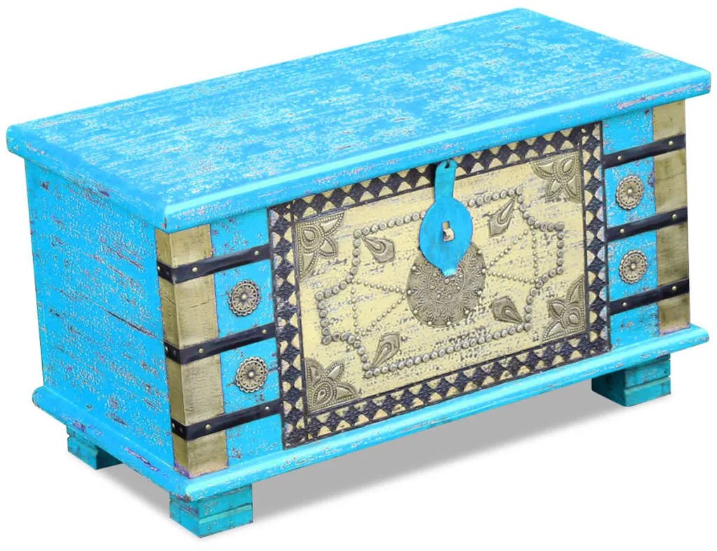 Arca de arrumos madeira de mangueira 80x40x45 cm, azul