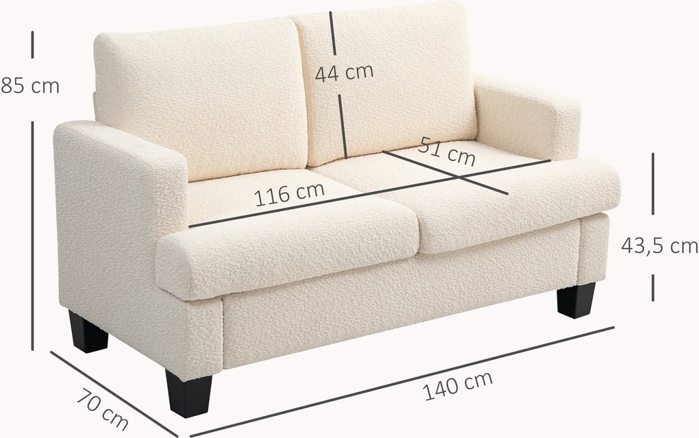 Sofá pequeno de 2 lugares com 140 (C) x 70 (P) x 85 (A) cm e almofadas de encosto removíveis, tecido chenille para sala de estar, quarto, escritório,