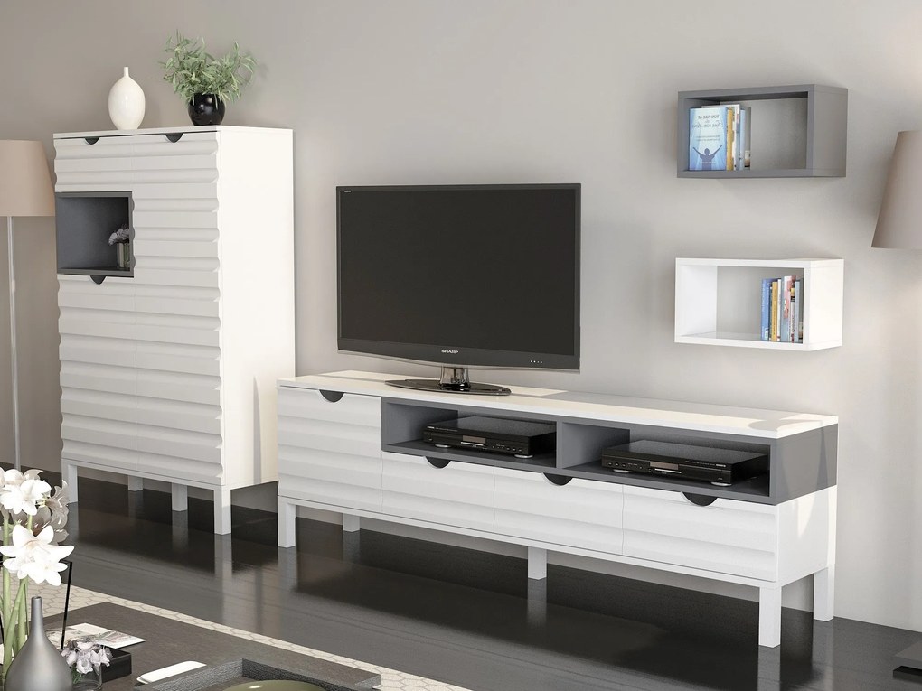 Móvel TV Adel – Branco/Antracite – 180x53,6x35 cm
