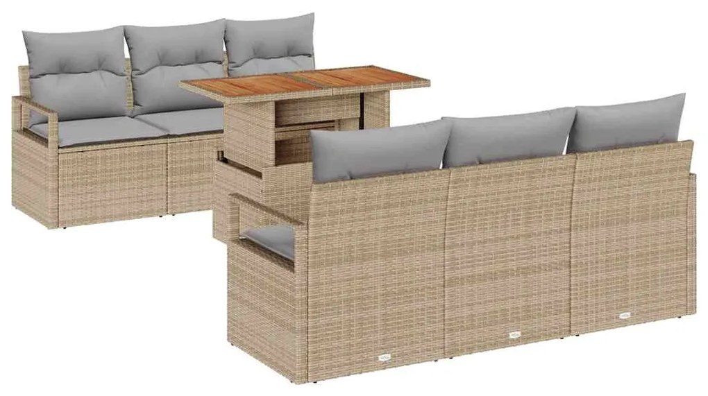 Conjunto de Sofá de Jardim 7 Peças com Almofadas Bege em Rattan Sintét