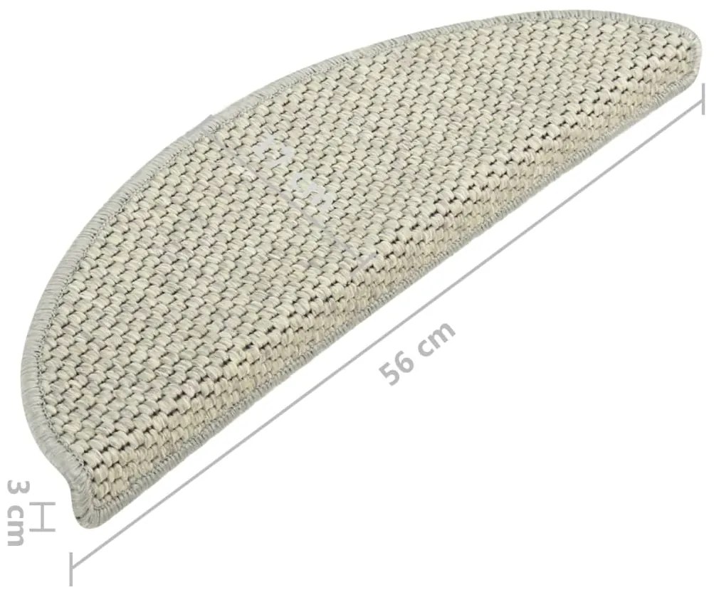 Tapetes escada adesivos aspeto sisal 15 pcs 56x17x3 cm cinzento