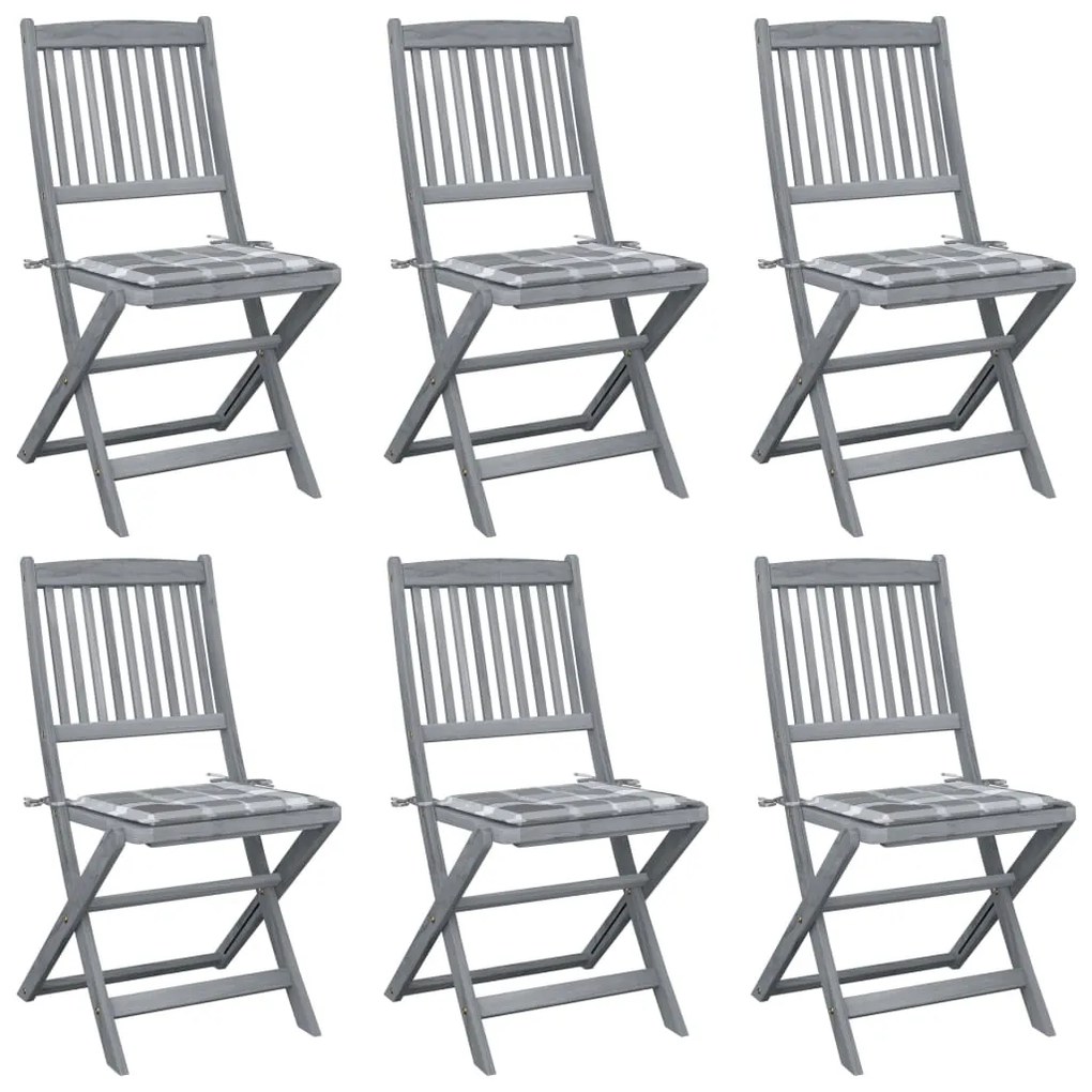 vidaXL Cadeiras exterior dobráveis c/ almofadões 6 pcs acácia maciça