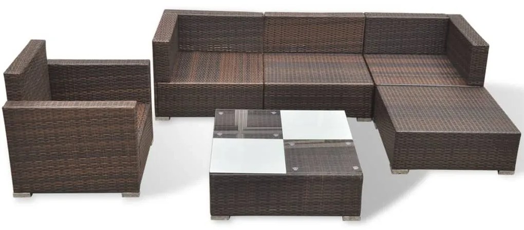 6 pcs conjunto lounge jardim c/ almofadões vime PE castanho