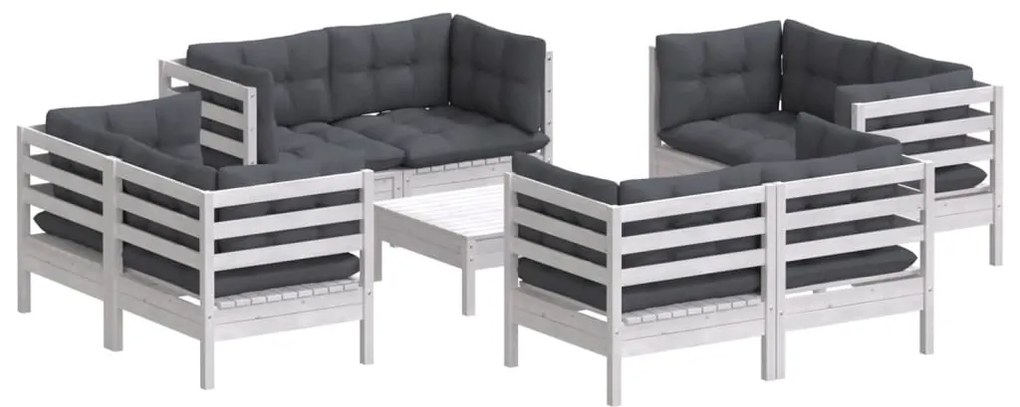 9 pcs conj. lounge de jardim com almofadões antracite pinho