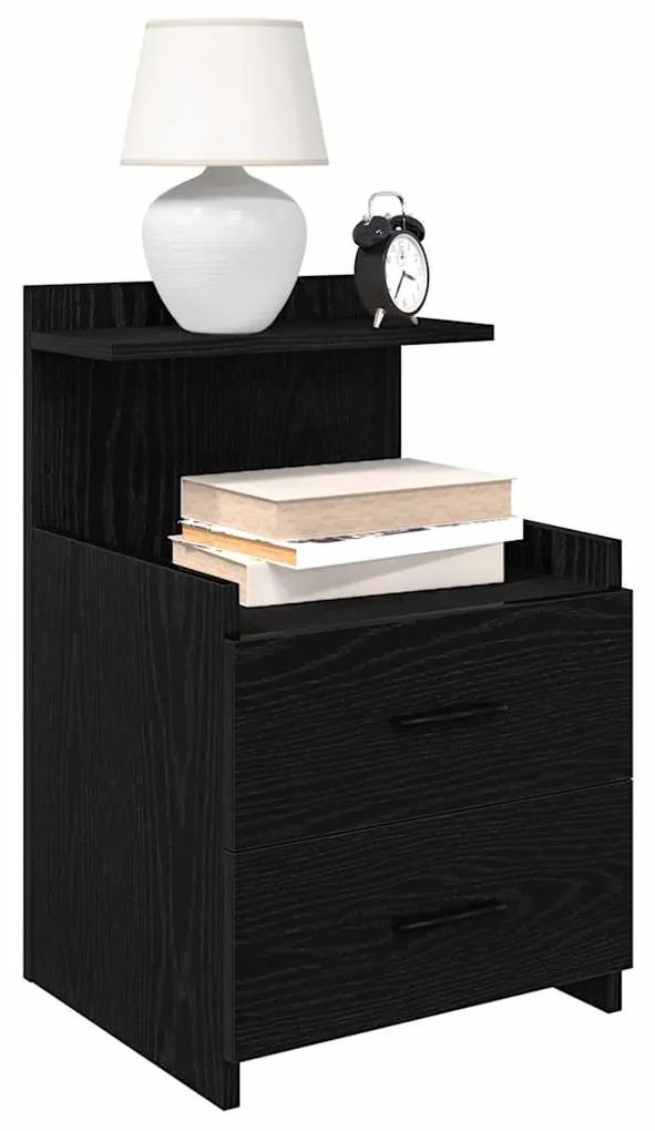 vidaXL Mesa de cabeceira com 2 gavetas preta 40x36,5x62 cm