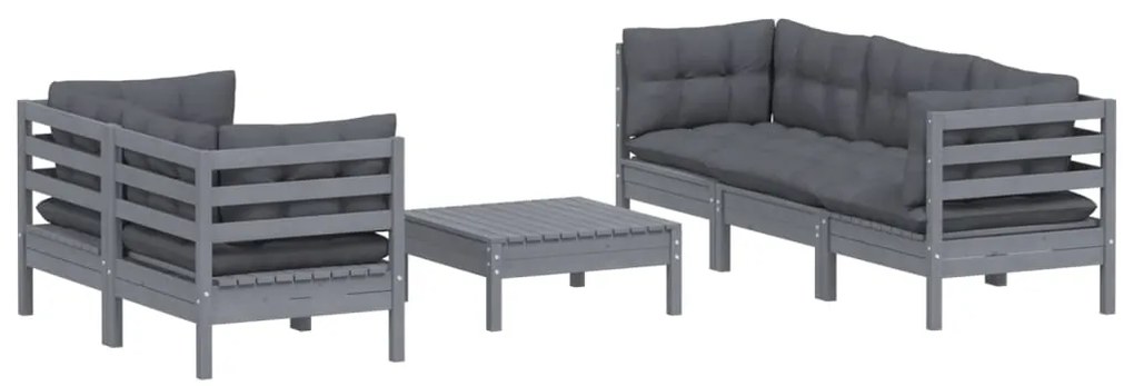 6 pcs conj. lounge de jardim com almofadões antracite pinho