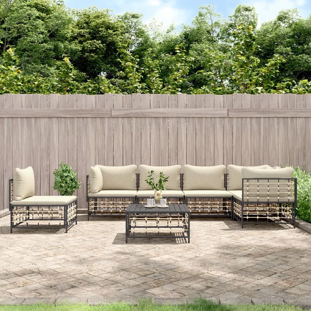 vidaXL 7 pcs conjunto lounge de jardim c/ almofadões vime PE antracite