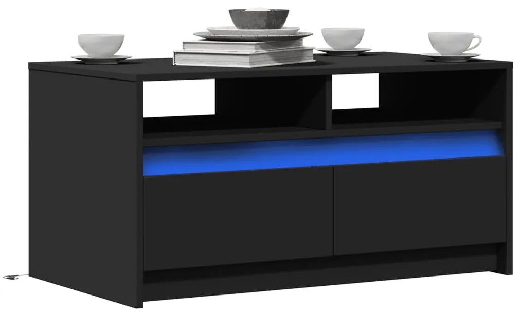 vidaXL Mesa de centro com luzes LED derivados de madeira preto