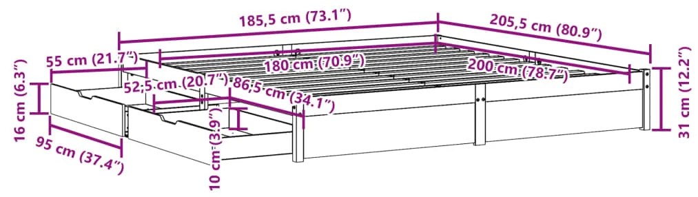 Cama sem colchão 180x200 cm madeira de pinho maciça branco