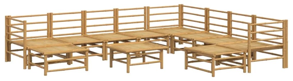 11 pcs conj. lounge de jardim bambu c/ almofadões cinza-claro