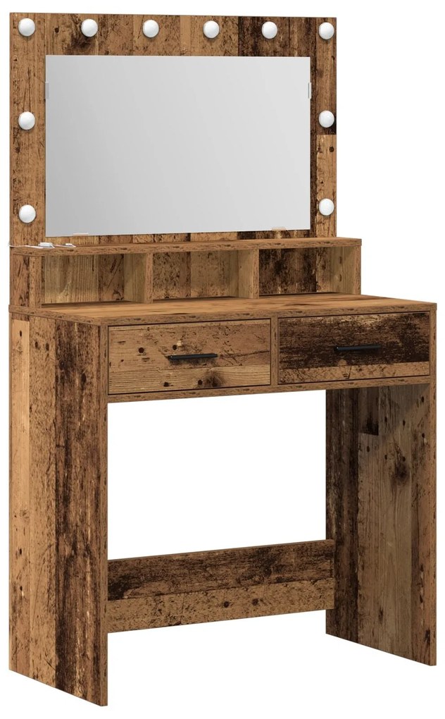 Mesa de Maquilhagem com Luzes LED em Madeira Antiga 79x41x135 cm