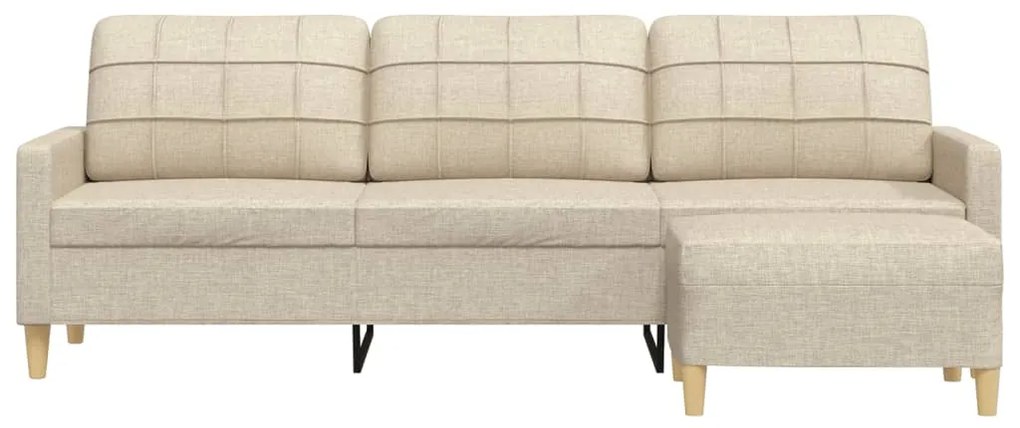 Sofá de 3 lugares com apoio de pés 210 cm tecido cor creme