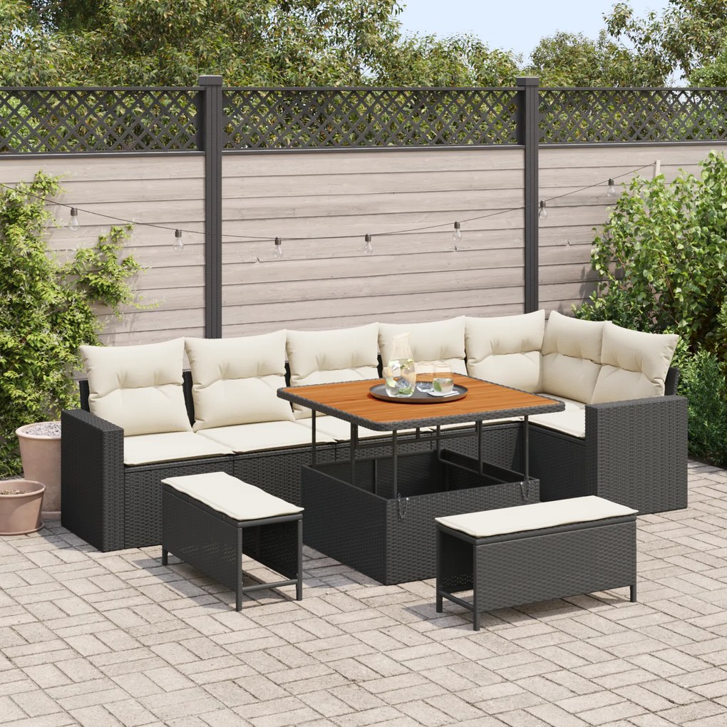 Conjunto de Sofá de Jardim vidaXL de 9 Peças com Almofadas de Rattan P