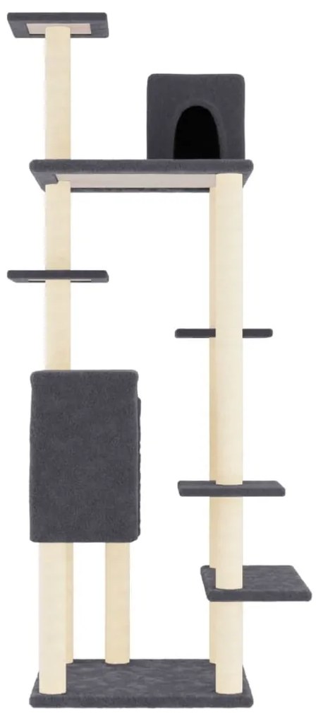 Árvore p/ gatos c/ postes arranhadores sisal 154cm cinza-escuro