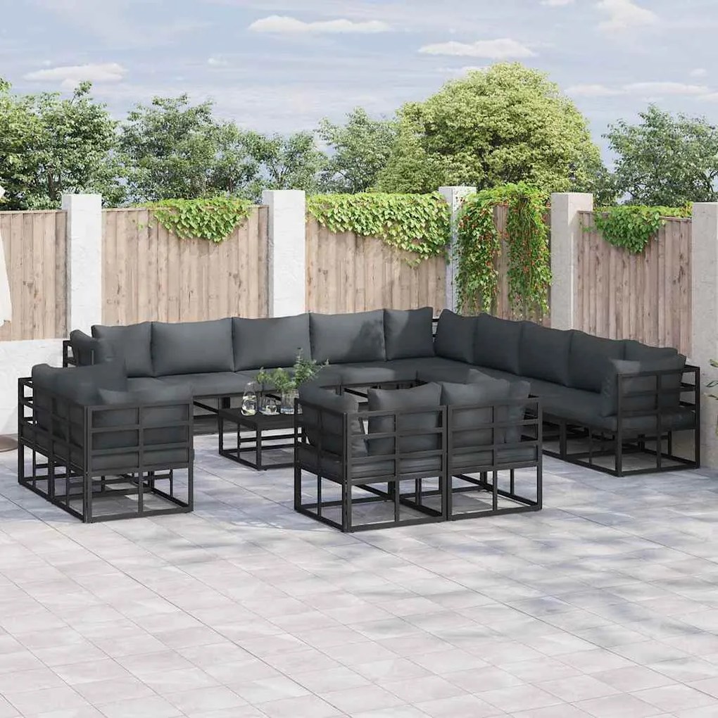 vidaXL Conjunto de Sofá de Jardim 13 pcs Preto 353 x 353 x 71 cm