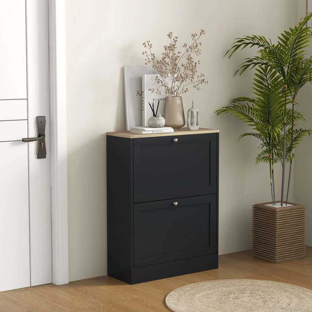 Sapateira, Armário para sapatos com capacidade para 12 pares, móvel de entrada com 2 gavetas rebatíveis e prateleiras ajustáveis, 60 x 23,5 x 80 cm, p