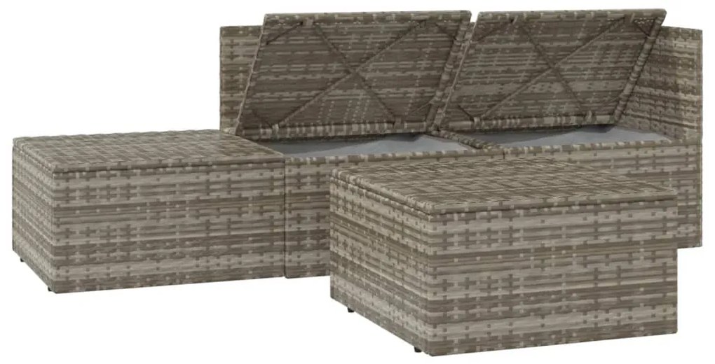4 pcs conjunto lounge de jardim c/ almofadões vime PE cinzento
