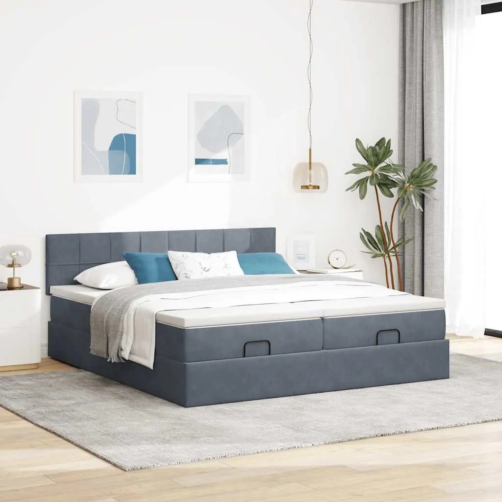 Estrutura cama otomana colchões 180x200 cm cinzento escuro