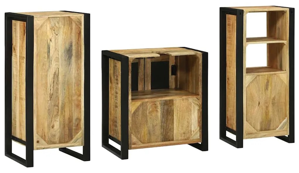 Conjunto de Móveis para Banheiro 3 pcs Madeira de manga maciça