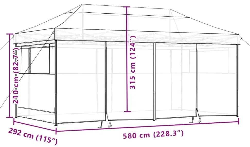 Tenda para festas pop-up dobrável com 4 paredes laterais bordô