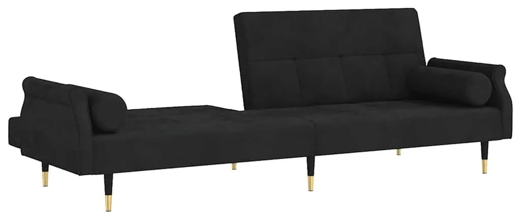 Sofá-cama com almofadões veludo preto