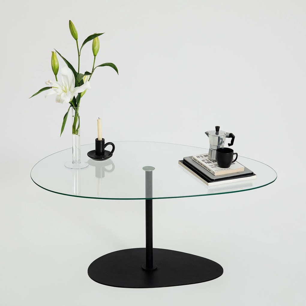 Mesa de Centro Porto – Transparente/Preto – 90x40x60 cm