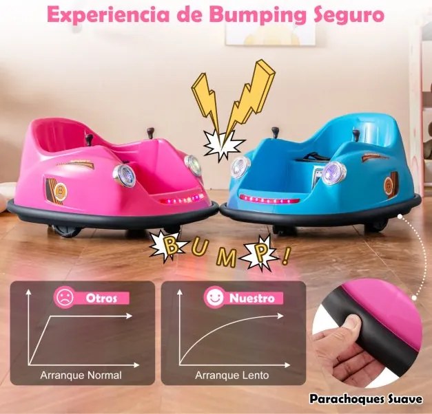 Carrinho de choques Elétrico de 12V para Crianças com Controlo Remoto Luzes LED Música 360° Giro Brinquedo para Bebés para Crianças 2-5 Anos de Idade